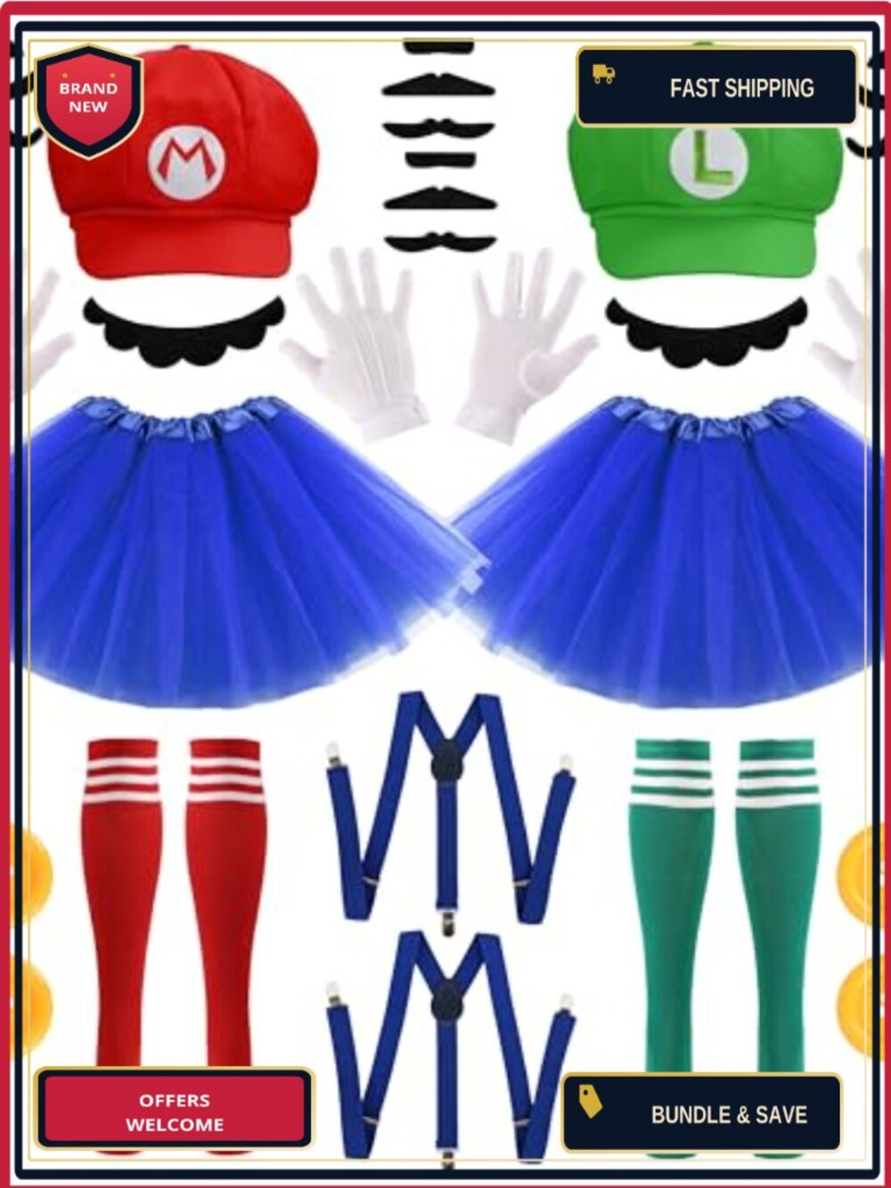 2 Person Halloween Costume Accessory Set Cosplay Party Hats Socks Suspenders